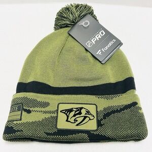 Fanatics Nashville Predators Military Beanie Hat Cap Pom‎ Cuffed Knit Green NHL